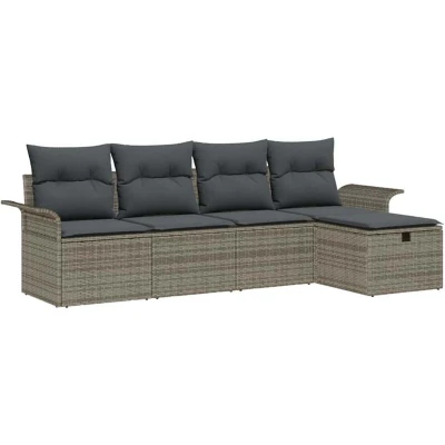 Image of vidaXL 5 Piece Garden Sofa Set with Cushions Grey Poly Rattan