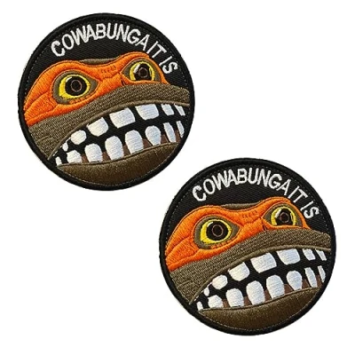 Image of 2 Pieces Cowabunga It is Funny Frog Tactical Patch Military Hook &amp; Loop Embroidered Applique Emblem for Bags Caps Backpack Uniform Vest Clothes Travel Biker or Collect