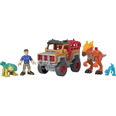 Image of Imaginext Jurassic World Camp Cretaceous Runaway Dinos 5 Piece Dinosaur Toy Set with Ben and Bumpy for Kids Ages 3+ Years, HCR94