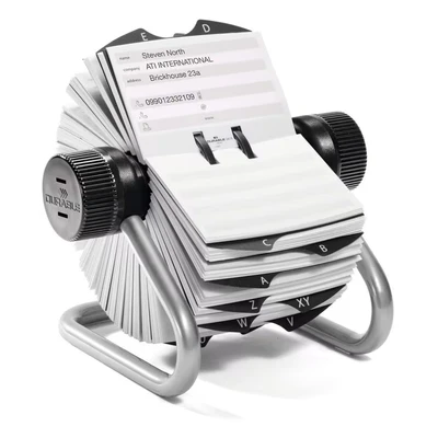 Image of Durable Telinfex Rotary Address Card Holder Includes 500 Cards 25 Tab A Z Index Made from Metal Silver