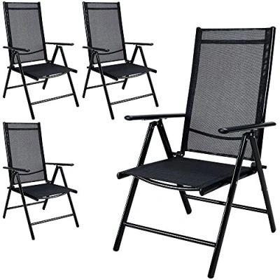 Image of CASARIA® 4x Bern High Backed Folding Aluminium Garden Chairs Weatherproof 8 way Adjustable Reclining Backrest with Armrests Lightweight 120 kg Load Capacity Patio Anthracite