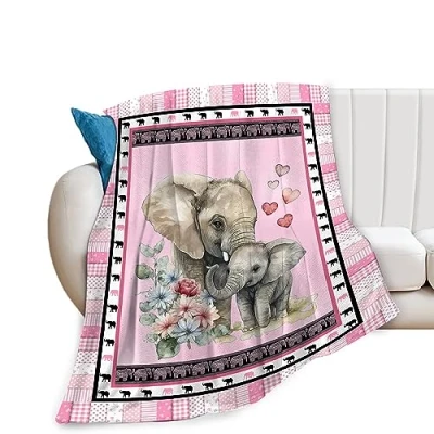 Image of Cute Elephant Blanket Gifts for Women Girls Fleece Throw Super Soft Cozy Plush Bedding Baby Kids Adults Bed 40&quot;x50&quot;
