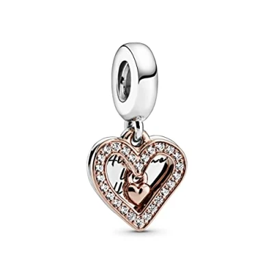Image of Pandora Moments Women&#039;s 14k Rose Gold Plated and Sterling Silver Sparkling Freehand Heart Dangle Charm for Bracelet, No Box