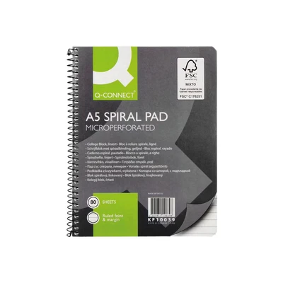 Image of Q Connect Executive A5 Plus 80 Leaf Ruled Feint and Margin Spiral Pad (pack of 5)
