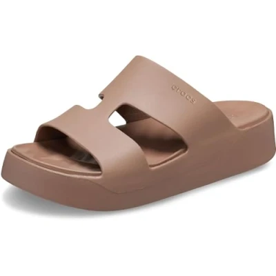 Image of Crocs Women&#039;s Getaway Platform H Strap Slide Sandal, Latte, 4 UK