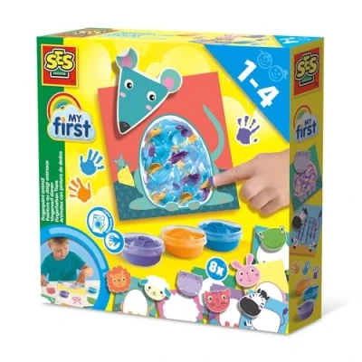 Image of SES Creative 14444 My First Fingerpaint Animals, Bright Colours, Paint Set with 8 Painting Cards and Large Animal Stickers for Young Children