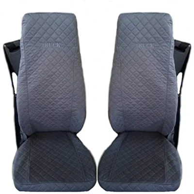 Image of Texmar Truck Seat Covers GREY Kapitone Microfiber Designed to fit VOLVO FH4, FL, FE, FM AFTER 2014 Euro 6 2 pieces
