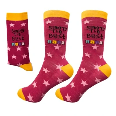 Image of SHATCHI Women&#039;s Simply The Best Nana Novelty Socks For Women Designer Grandmother Granny Birthday Christmas Mo, Pink and Yellow, One Size EU