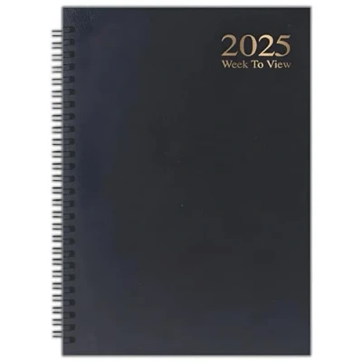 Image of 2025 Diary A5 Week to View Wiro Hardback Full Year Organiser Calendar Planner (BLack)