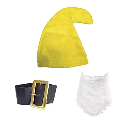 Image of jokeshop Seven Dwarf/Dwarves Smurf Set (Yellow Hat, Beard and Belt) Garden Gnome Fancy Dress Costume
