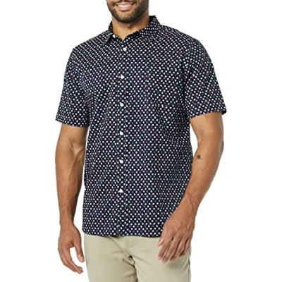 Image of Amazon Essentials Men&#039;s Slim Fit Short Sleeve Poplin Shirt, Navy Roses, XL