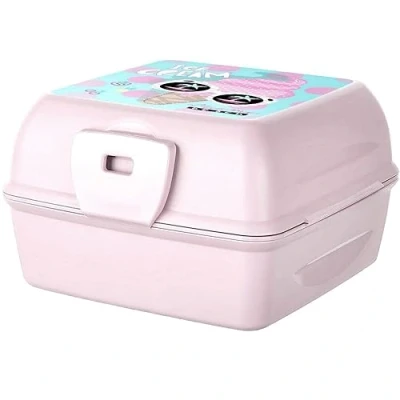 Image of VL Colourful Creatures Plastic Lunch Box With Cutlery Dishwasher BPA Free Go Meal And Snack For Adults &amp; Kids Microwave Safe Leakproof Children Sandwich School Travel Bag (Pink)
