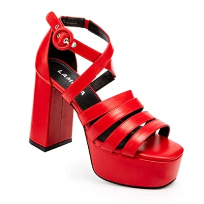 Image of LAMODA Womens Red Common Occurrence Heeled Sandal, Pu, 4 UK