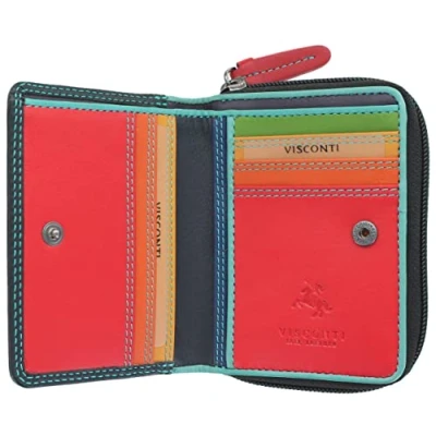 Image of VISCONTI Rainbow Leather Ladies Purse Style RFID Blocking RB53 Black/Rhumba