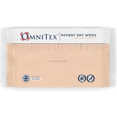 Image of 100x Omnitex XL Patient Cleansing Dry Wipes UK Made Soft Daily Care &amp; Comfort High Absorbency, Gentle Strong Adult for Incontinence, Bed Bath outdoors (1x Pack of 100 wipes)