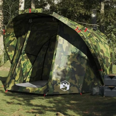 Image of qohoio Fishing Tent 4 Person Camouflage Waterproof Bivvy Quick Erect Lightweight Day Shelter for Spring Summer Autumn Trip