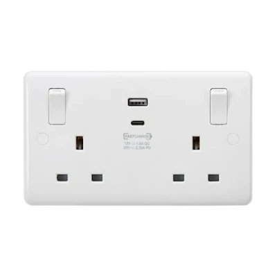 Image of KnightsBridge 13A 2G Switched socket with outboard rockers and dual USB (A+C) QC18W / PD45W