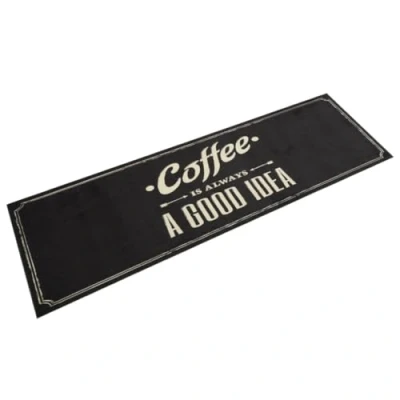 Image of vidaXL Kitchen Runner Anti Fatigue Mat with Coffee Text Design, Latex Backing, Soft Velvet, 150x45cm, Non Slip Black