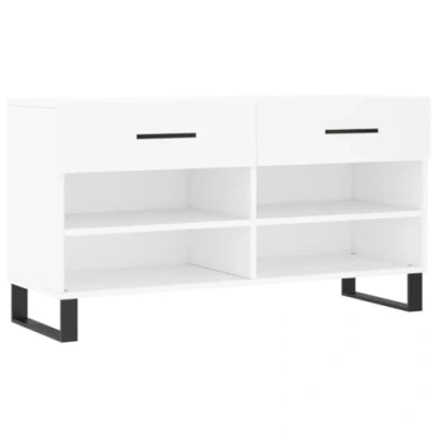 Image of vidaXL Shoe Bench in White Engineered Wood with 2 Drawers and 4 Shelves Compact yet Spacious Storage Solution for Living Room or Hallway