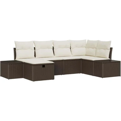 Image of vidaXL 6 Piece Garden Sofa Set with Cushions Brown Poly Rattan