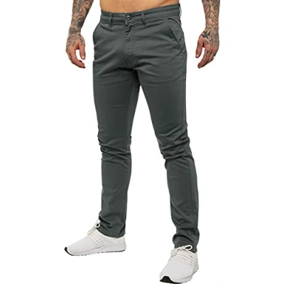 Image of Enzo Mens Designer Skinny Slim Fit Chinos Super Stretch Trousers Pants EZ348 Grey 40 Short New Prime