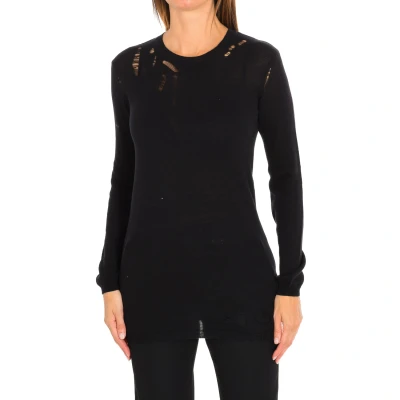 Image of Eleven Paris Womens CAIMAN long sleeve round neck blouse 17S2SR011 woman Black Silk Size X Small