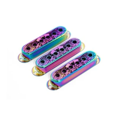 Image of Guyker 3Pcs Single Coil Guitar Pickup Covers (52mm Pole Spacing), Copper Mounting Ring Set Accessories Replacement Part Wing Surface, (PS003, Chameleon Rainbow)