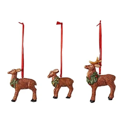 Image of Villeroy &amp; Boch Nostalgic Ornaments deer family ornament set, 3 part, charming set of decorative figures made from hard porcelain, multi coloured, 7 x 6 cm