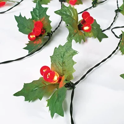 Image of Christmas Workshop Battery Operated 60 LED 20 Holly Sprig and Berry Timer Lights
