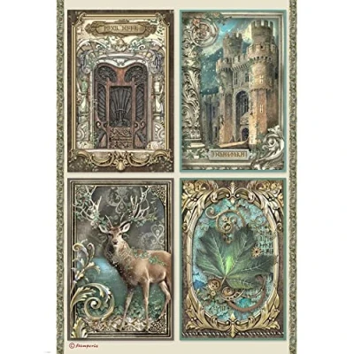 Image of Stamperia Rice Paper Magic Forest Cards, Multicoloured, A4