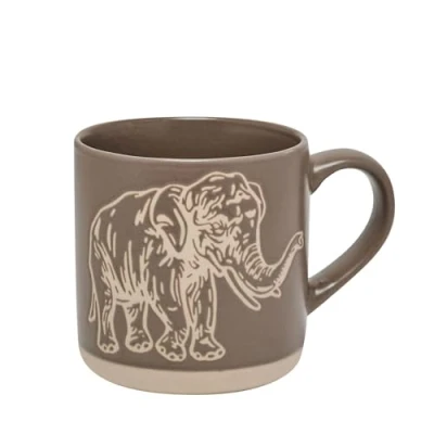 Image of Widdop Naturecraft Ceramic Wax Resistant Mug Elephant Grey Stone Colour Coffee Tea Hot Drinks Approx 350ml Animal Themed Gift for Him Her Birthday Present