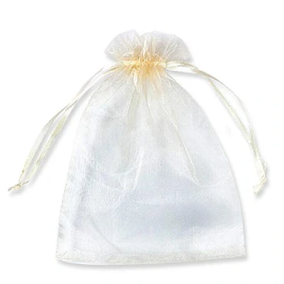 Image of 100 Pcs 30x40cm (11.8x15.7 inch) Transparent Organza Drawstring Bags, PLECUPE Pearl Jewelry Pouches Net Yarn Chiffon Wrapping Bags Ribbon Beam Pockets for Wedding Candy Packag Beige
