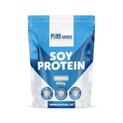 Image of Pure Source Nutrition Soy Protein Isolate Powder (90% Protein) 500g Vanilla SOYA Vegan for Superfood Supergreens Dairy Free Plant Based
