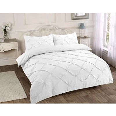 Image of Duvet Cover Set Plain Pintuck Polycotton Bedding (White, King)
