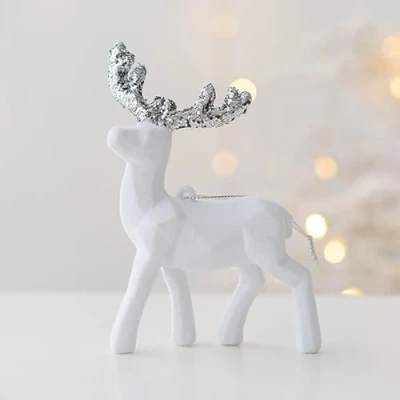 Image of Fassory 3 Pcs Reindeer Christmas Decorations, Velvet White Ornaments, Tree Decorations Table Decoration (Velvet White)