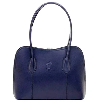 Image of Handbag Bliss Women Shoulder Bag Grab Vera Pelle Italian Smooth Leather Classic Style Medium (Navy Blue)