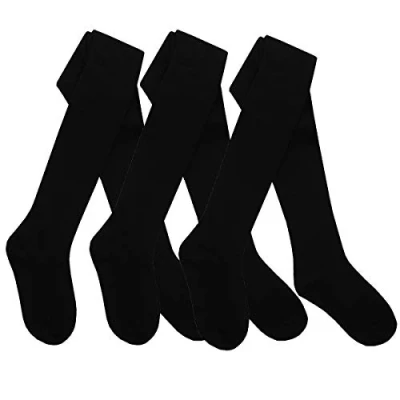 Image of I2I Childrens 3 Pair Girls Tights Back to School Plain Coloured Cotton Rich New, Black Pairs, 4 Years