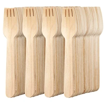 Image of MATANA 200 Disposable Wooden Forks Alternative to Plastic Forks, for BBQ&#039;s, Picnics &amp; More Fork Set 100% Natural Disposabloe Cutlery 16cm