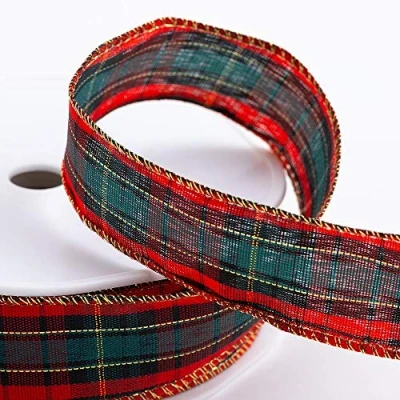 Image of Christmas Tartan Ribbon 38mm x 15m Wired Edge
