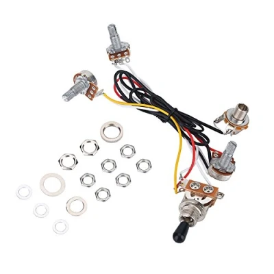 Image of 3 Way Switch Wiring Harness Kit, Guitar Kit 2 Volume 1 Tone Jack 500K Pots for Electirc Bass Musical Instrument Accessories