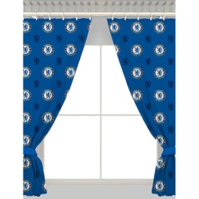 Image of Chelsea FC Football Team Repeat Crest Pair of Curtains 54 inch drop