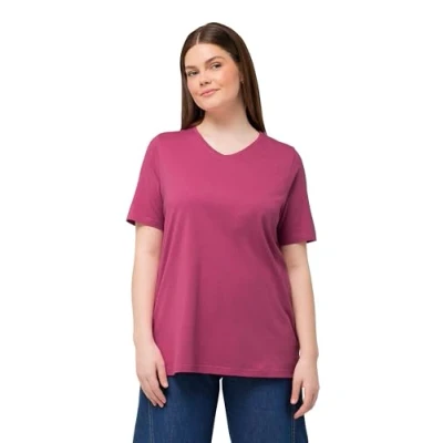 Image of Ulla Popken Women&#039;s Basic Shirt Classic, V Neck 747957 T, Purple, 28 UK/30 UK