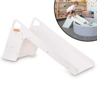 Image of KiddyMoon Wooden Slide For Baby Multifunction Montessori Toddlers Indoor Freestanding 2In1 Chair Children Ball Pit Sturdy Climbing Toy, Large, White