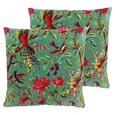 Image of Paoletti Paradise Polyester Filled Cushions (Twin Pack), Aqua, 50 x 50cm