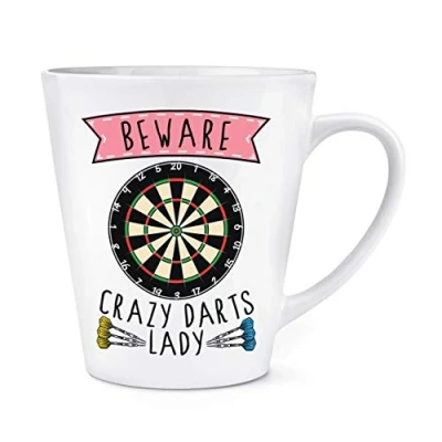 Image of Beware Crazy Darts Lady 12oz Latte Mug Cup