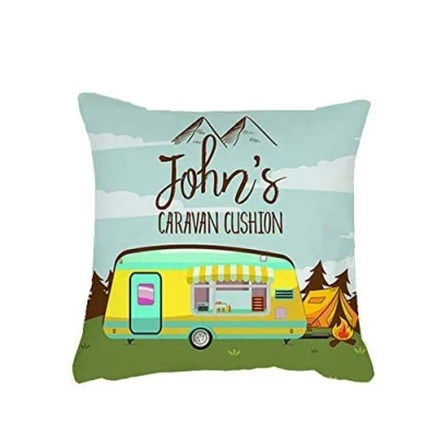 Image of Getagift Personalised Any Name Caravan Cushion Themed Funny Throw Pillow Cover with insert. Gift For Christmas (Design 2) (Satin (40 x 40 CM))