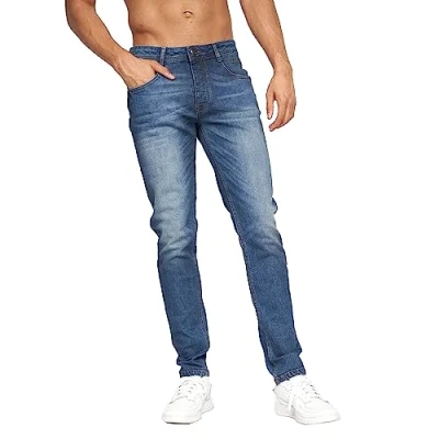 Image of Crosshatch Mens Regular Fit Straight Jeans Pants All Waist &amp; Leg Sizes from 30W to 40W(Stone Wash&amp;38W/30L)