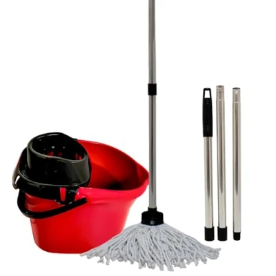 Image of KMJ Red Mop and Buckets Sets with Detachable Wringer Classic Cleaning Plastic Bucket Durable Floor Microfibre Set