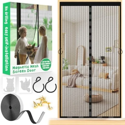 Image of Magnetic Fly Screen Door 90 x 210cm Heavy Duty Curtain with Powerful Magnets and Full Frame Magic Tape Hands Free Mesh Partition Keeps Bugs Out Without Drilling Pet Child Friendly
