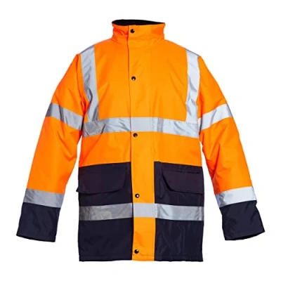 Image of Blackrock Orange/Navy Hi Vis Waterproof Jacket, Mens Womens Reflective Work High Visibility Safety Workwear, Comfort Fleece Lined Collar and Quilt Coat, Fully EN Certified Size Small